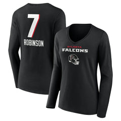 Bijan Robinson Atlanta Falcons Women's Team Wordmark Name & Number Long Sleeve V-Neck T-Shirt Black | NFL