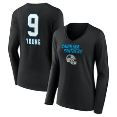 Bryce Young Carolina Panthers Women's Team Wordmark Name & Number Long Sleeve V-Neck T-Shirt Black | NFL