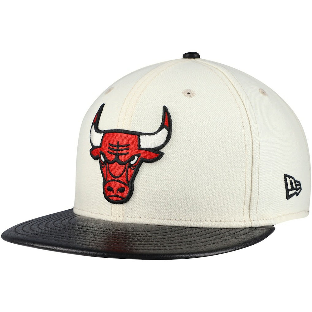 Chicago Bulls Faux Leather Visor Two-Tone 59FIFTY Fitted Hat Cream/Black - NBA