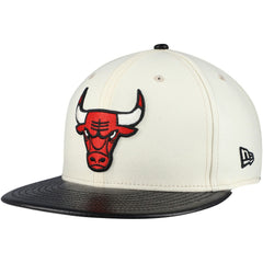 Chicago Bulls Faux Leather Visor Two-Tone 59FIFTY Fitted Hat Cream/Black - NBA