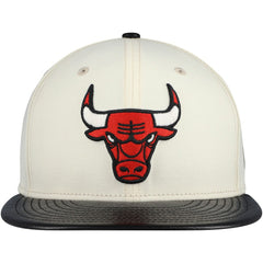 Chicago Bulls Faux Leather Visor Two-Tone 59FIFTY Fitted Hat Cream/Black - NBA