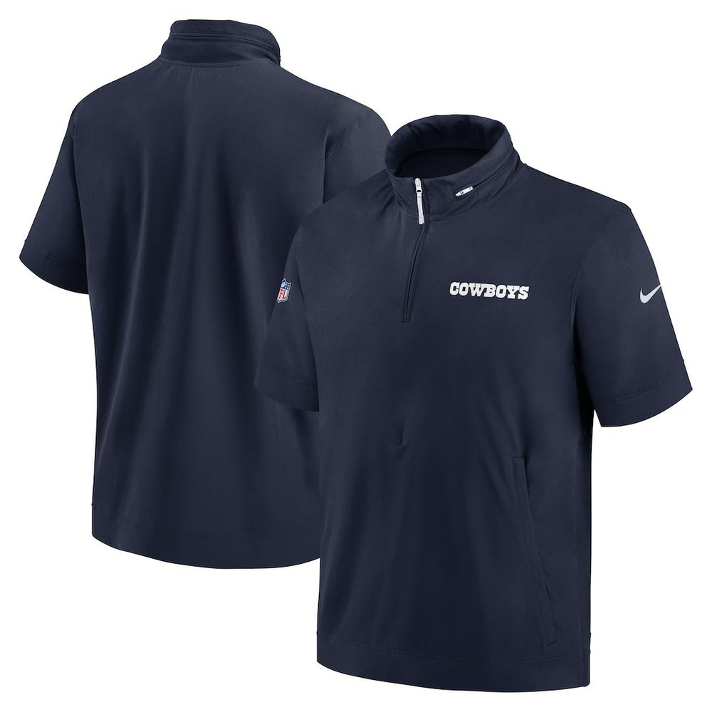 Dallas Cowboys 2024 Sideline Coach Short Sleeve Half-Zip Hoodie Jacket Navy | Nike for Sale