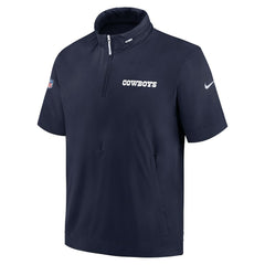 Dallas Cowboys 2024 Sideline Coach Short Sleeve Half-Zip Hoodie Jacket Navy | Nike for Sale