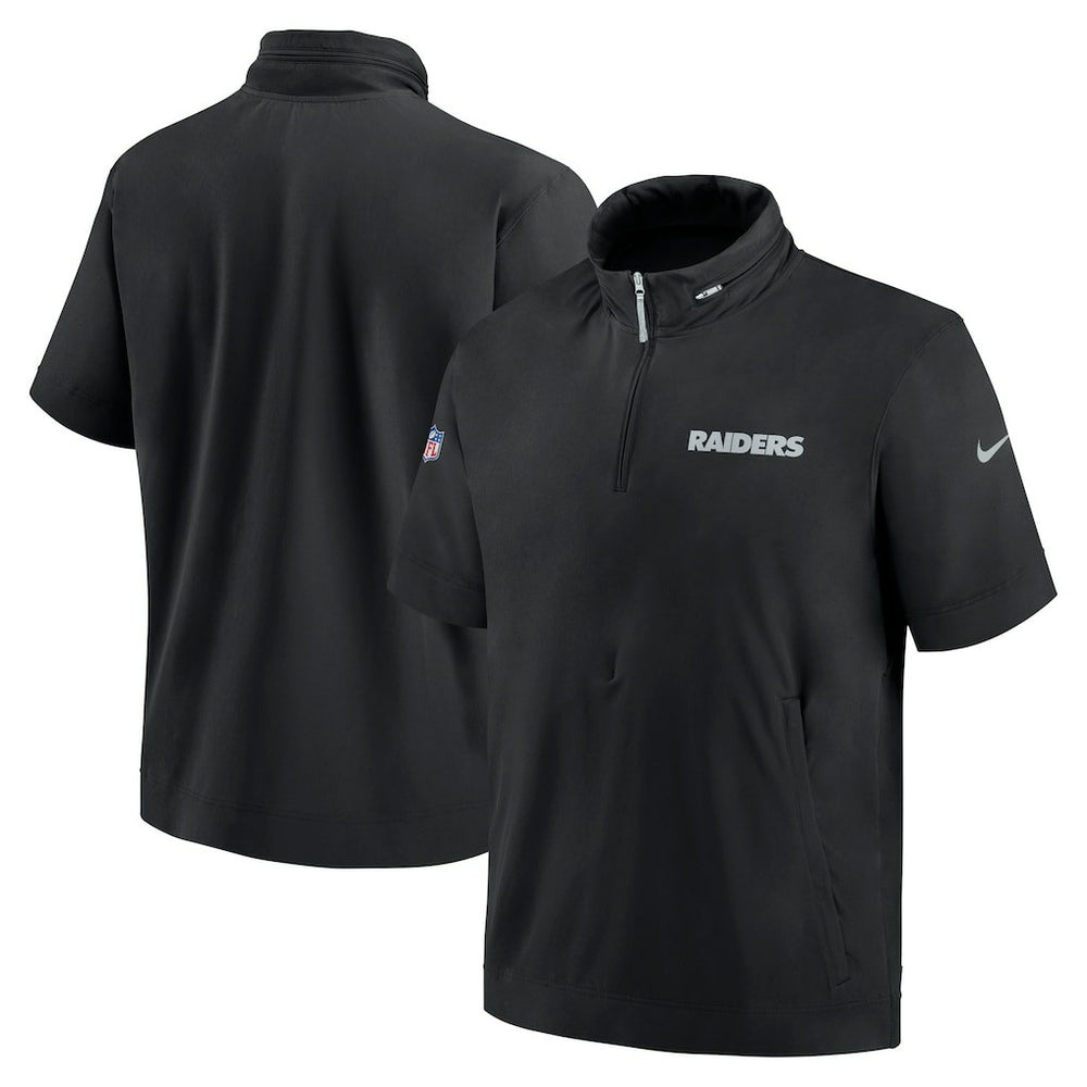 Las Vegas Raiders 2024 Sideline Coach Short Sleeve Half-Zip Hoodie Jacket Black | Nike for Sale