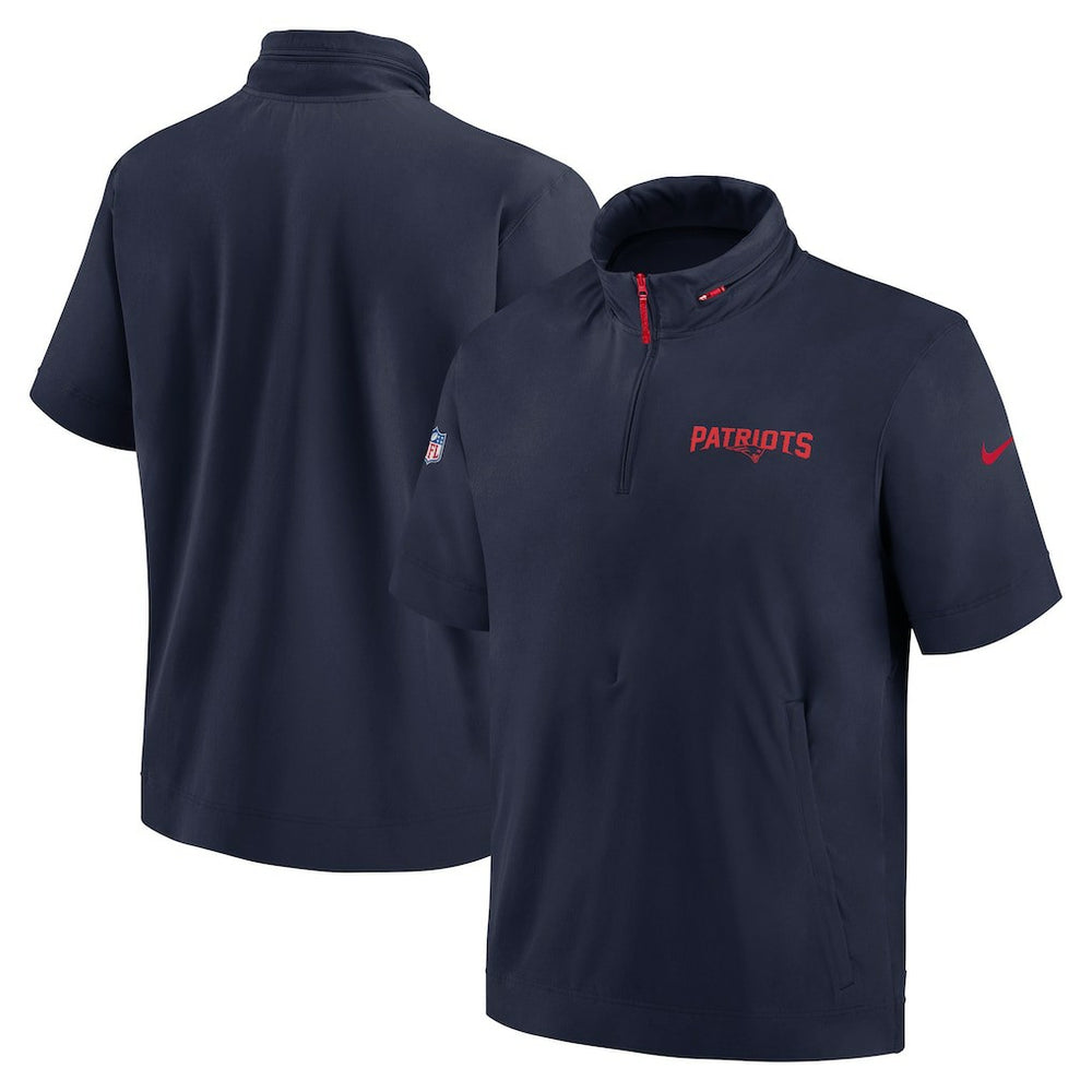 New England Patriots 2024 Sideline Coach Short Sleeve Half-Zip Hoodie Jacket Navy | Nike for Sale