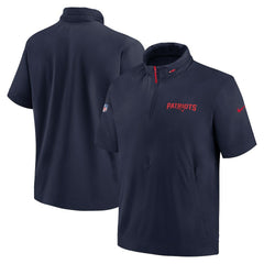 New England Patriots 2024 Sideline Coach Short Sleeve Half-Zip Hoodie Jacket Navy | Nike for Sale