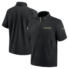 New Orleans Saints 2024 Sideline Coach Short Sleeve Half-Zip Hoodie Jacket Black | Nike for Sale