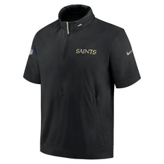 New Orleans Saints 2024 Sideline Coach Short Sleeve Half-Zip Hoodie Jacket Black | Nike for Sale