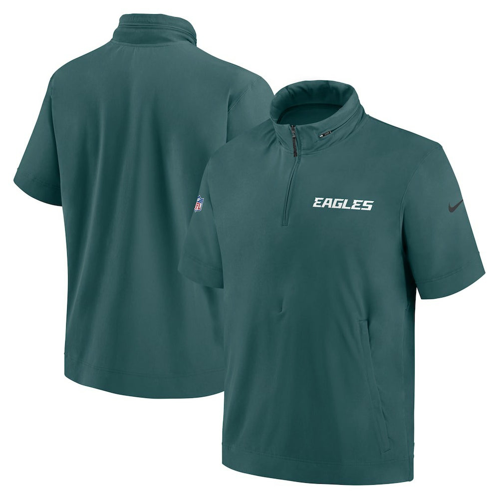 Philadelphia Eagles 2024 Sideline Coach Short Sleeve Half-Zip Hoodie Jacket Midnight Green | Nike for Sale