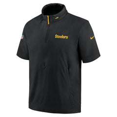 Pittsburgh Steelers 2024 Sideline Coach Short Sleeve Half-Zip Hoodie Jacket Black | Nike for Sale