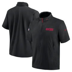 San Francisco 49ers 2024 Sideline Coach Short Sleeve Half-Zip Hoodie Jacket Black | Nike for Sale