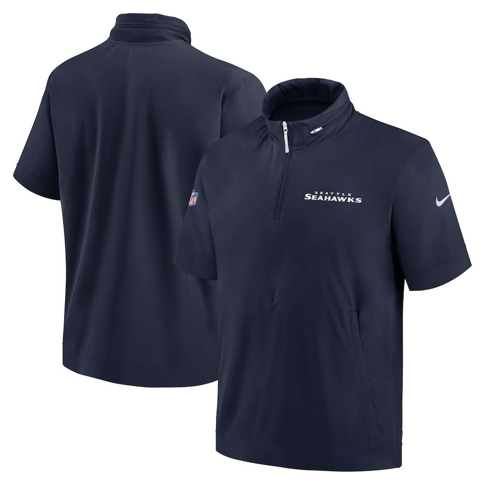Seattle Seahawks 2024 Sideline Coach Short Sleeve Half-Zip Hoodie Jacket College Navy | Nike for Sale
