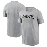 New Orleans Saints Primetime Wordmark Essential T-Shirt Heather Gray | Nike for Sale