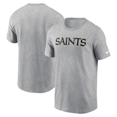 New Orleans Saints Primetime Wordmark Essential T-Shirt Heather Gray | Nike for Sale