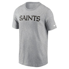 New Orleans Saints Primetime Wordmark Essential T-Shirt Heather Gray | Nike for Sale