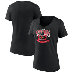 Ottawa Senators Women's Slapshot V-Neck T-Shirt - Black - NHL