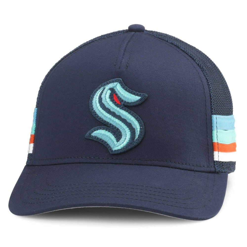 Seattle Kraken American Needle HotFoot Stripes Trucker Adjustable Hat - Deep Sea Blue - NHL