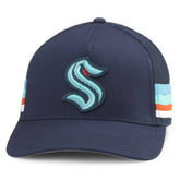 Seattle Kraken American Needle HotFoot Stripes Trucker Adjustable Hat - Deep Sea Blue - NHL