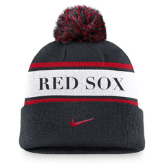 Boston Red Sox Nike Team Stripe Peak Cuffed Knit Hat with Pom - MLB