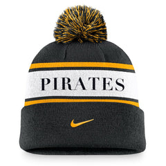 Pittsburgh Pirates Nike Team Stripe Peak Cuffed Knit Hat with Pom - MLB