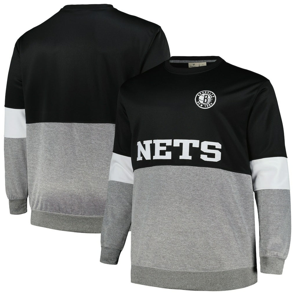 Brooklyn Nets Big & Tall Split Pullover Sweatshirt Black/Heather Gray - NBA