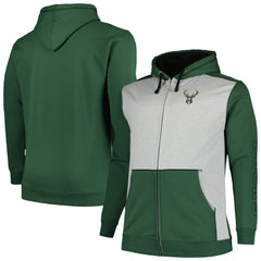 Milwaukee Bucks Big & Tall Contrast Pieced Stitched Full-Zip Hoodie Hunter Green/Heather Gray - NBA