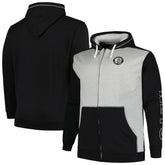 Brooklyn Nets Big & Tall Contrast Pieced Stitched Full-Zip Hoodie Black/Heather Gray - NBA