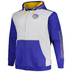 Golden State Warriors Big & Tall Contrast Pieced Stitched Full-Zip Hoodie Royal/Heather Gray - NBA
