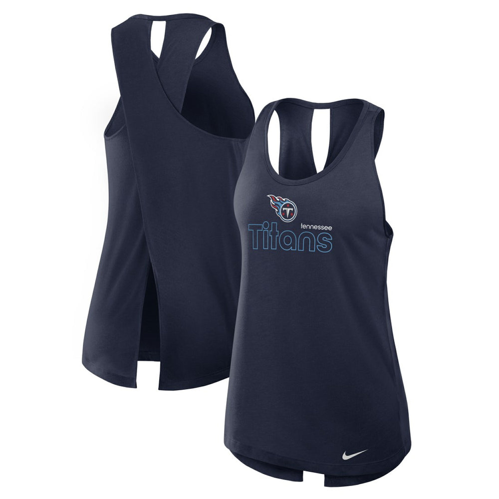 Tennessee Titans Women's Open-Back Crisscross Dri-FIT Tank Top Navy | Nike for Sale