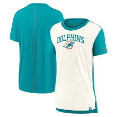 Miami Dolphins Women's Wordmark Tri-Blend T-Shirt Cream/Aqua | Nike for Sale