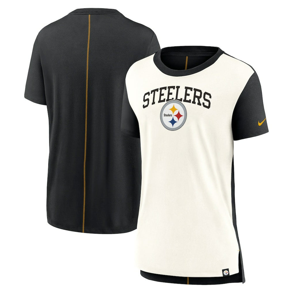 Pittsburgh Steelers Women's Wordmark Tri-Blend T-Shirt Cream/Black | Nike for Sale