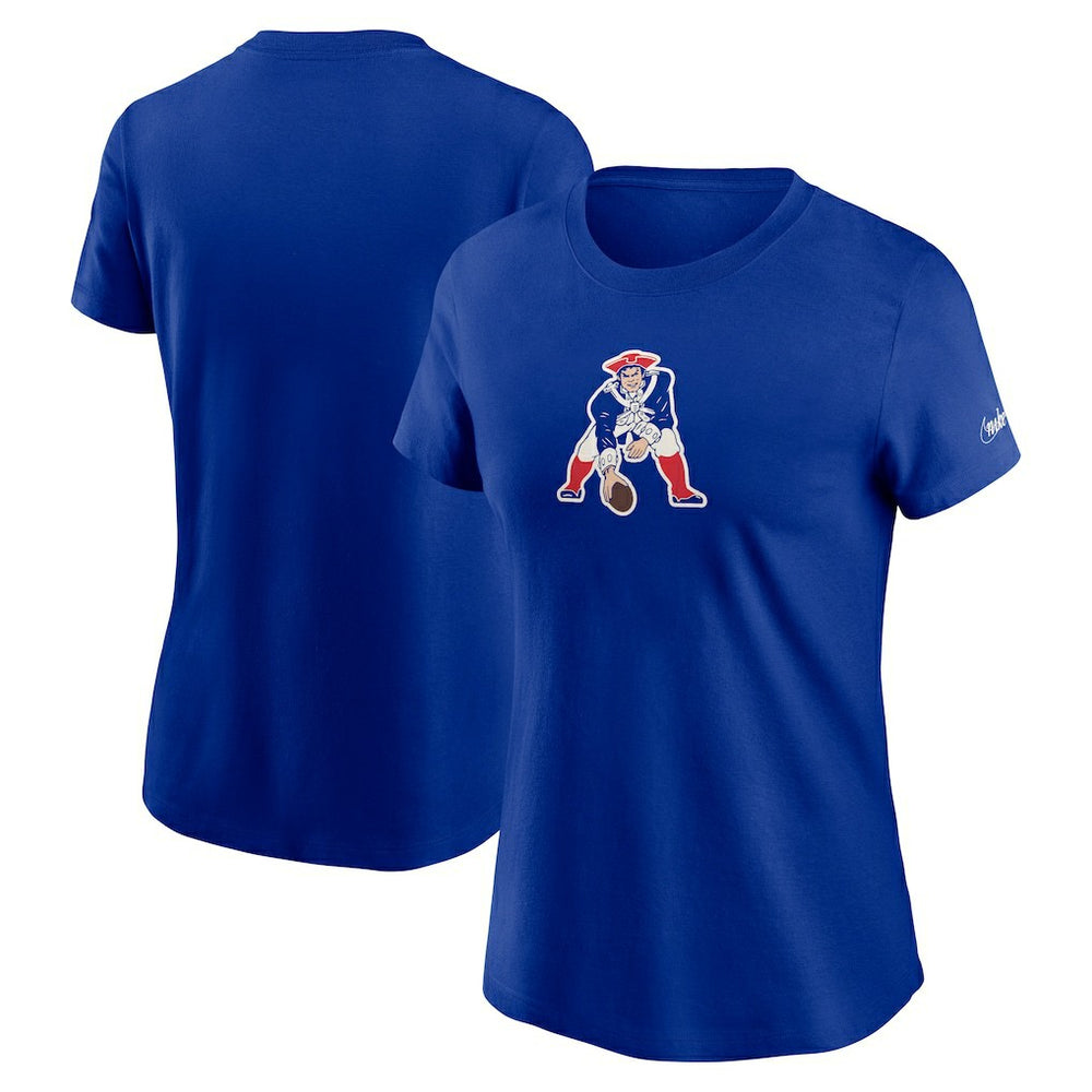 New England Patriots Women's Throwback Primary Logo T-Shirt Royal | Nike for Sale