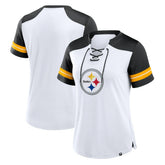 Pittsburgh Steelers Women's Foiled Primary Lace-Up T-Shirt White/Black | Fanatics