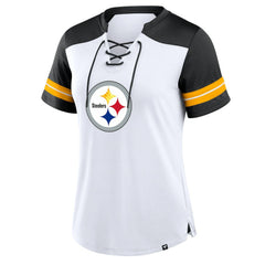 Pittsburgh Steelers Women's Foiled Primary Lace-Up T-Shirt White/Black | Fanatics