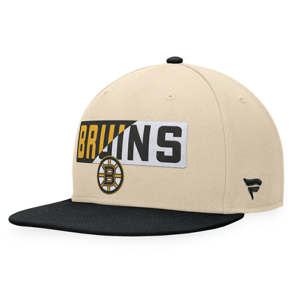 Boston Bruins Fanatics Goalaso Snapback Hat - Cream/Black - NHL