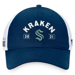 Seattle Kraken Fanatics Free Kick Trucker Adjustable Hat - Deep Sea Blue/White - NHL