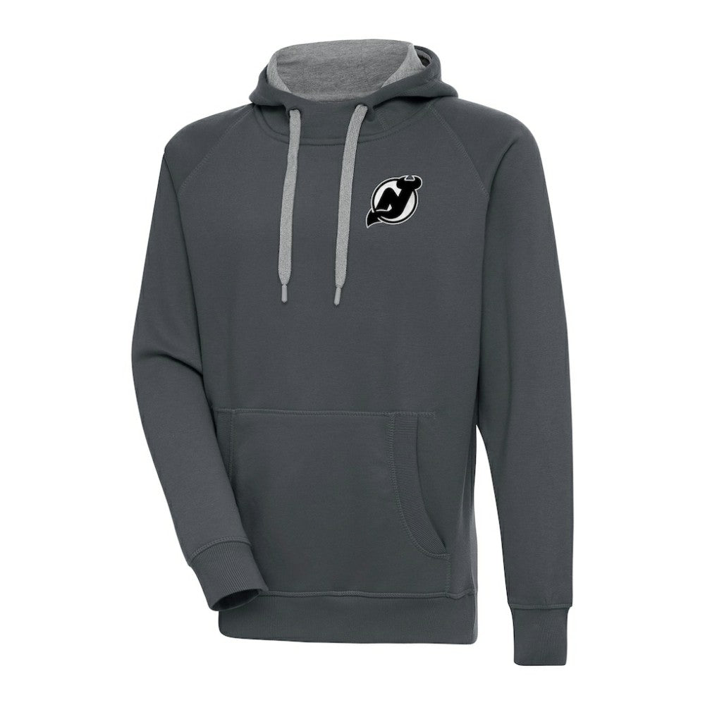 New Jersey Devils Antigua Metallic Logo Victory Pullover Hoodie - Charcoal - NHL