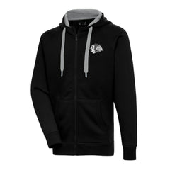 Chicago Blackhawks Antigua Metallic Logo Victory Full-Zip Hoodie - Black - NHL