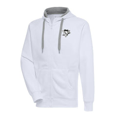 Pittsburgh Penguins Antigua Metallic Logo Victory Full-Zip Hoodie - White - NHL