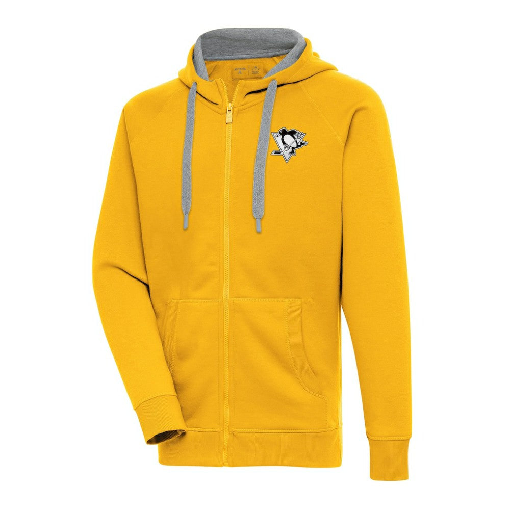 Pittsburgh Penguins Antigua Metallic Logo Victory Full-Zip Hoodie - Gold - NHL