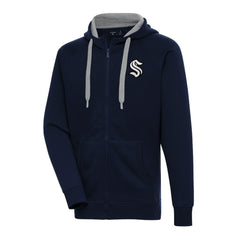Seattle Kraken Antigua Metallic Logo Victory Full-Zip Hoodie - Deep Sea Blue - NHL