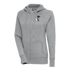 Chicago Blackhawks Antigua Women's Metallic Logo Victory Full-Zip Hoodie - Heather Gray - NHL