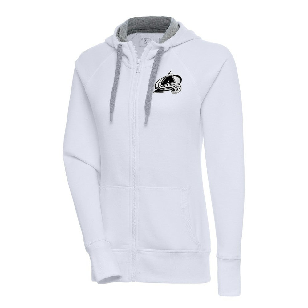 Colorado Avalanche Antigua Women's Metallic Logo Victory Full-Zip Hoodie - White - NHL