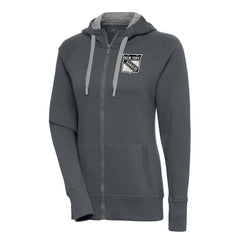 New York Rangers Antigua Women's Metallic Logo Victory Full-Zip Hoodie - Charcoal - NHL