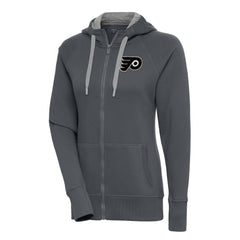 Philadelphia Flyers Antigua Women's Metallic Logo Victory Full-Zip Hoodie - Charcoal - NHL