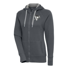 Pittsburgh Penguins Antigua Women's Metallic Logo Victory Full-Zip Hoodie - Charcoal - NHL