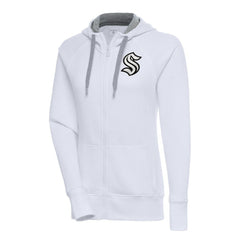 Seattle Kraken Antigua Women's Metallic Logo Victory Full-Zip Hoodie - White - NHL