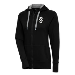 Seattle Kraken Antigua Women's Metallic Logo Victory Full-Zip Hoodie - Black - NHL