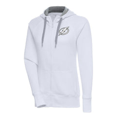 Tampa Bay Lightning Antigua Women's Metallic Logo Victory Full-Zip Hoodie - White - NHL