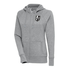 Vegas Golden Knights Antigua Women's Metallic Logo Victory Full-Zip Hoodie - Heather Gray - NHL